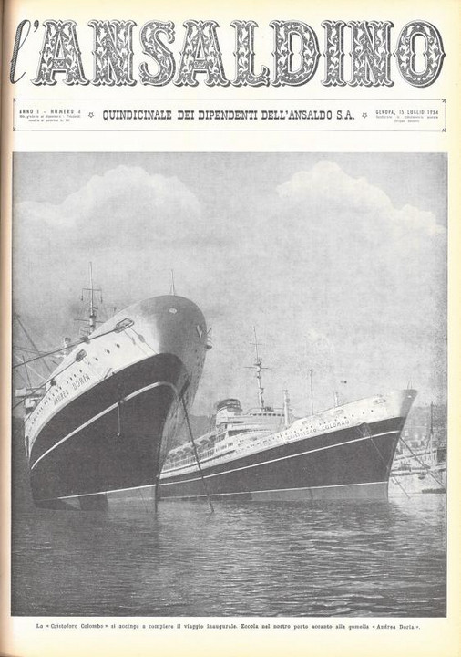 p. 1, (copertina), Le navi gemelle Cristoforo Colombo e Andrea Doria, 1954